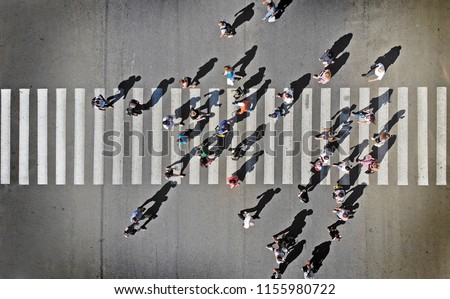 Pedestrian crosswalk aerial view from above