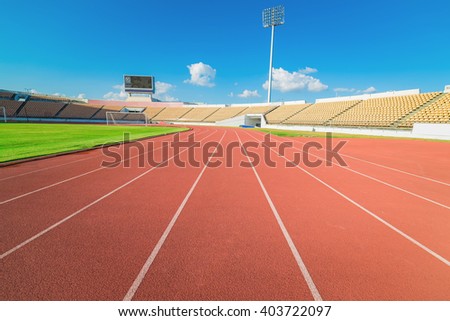 Red running track in stadium. running track line.