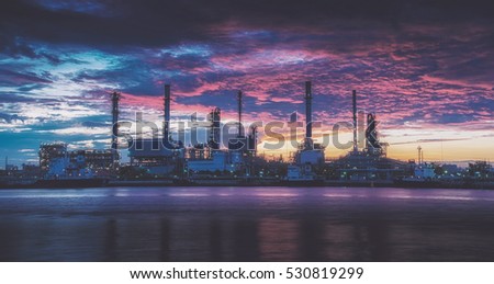 oil refinery industry plant along twilight morning. oil refinery industry reflection. oil refinery on beautiful sky.