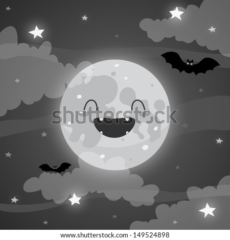 Halloween moon and bats.