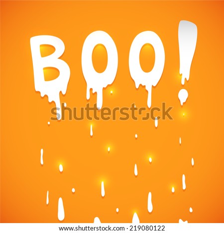 Happy Halloween orange background with text Boo, vector.