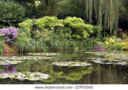 Founder of French impressionist painting, Claude Monet\'s famous lily pond at his home in Giverny, France