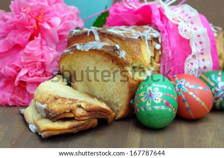 decorated cake and eggs for Easter celebration