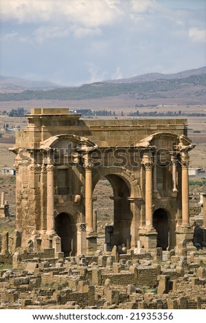 Algeria. Timgad (ancient Thamugadi or Thamugas). Triumphal arch, called Trajan\'s Arch