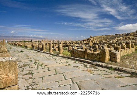 Algeria. Timgad (ancient Thamugadi or Thamugas). General view of Roman city from south