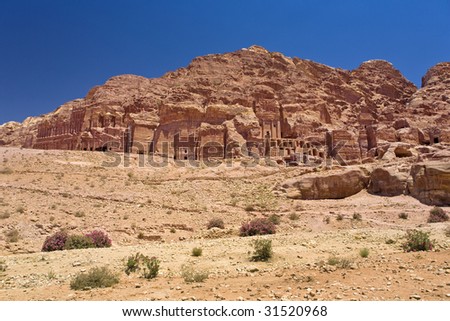 Jordan. Petra (Petra Archaeological Park). Panoramic view of the Royal Tombs