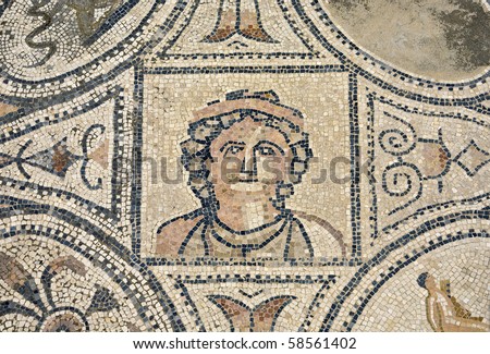 Morocco. Volubilis - archaeological site is on UNESCO World Heritage List. Fragment of mosaic 