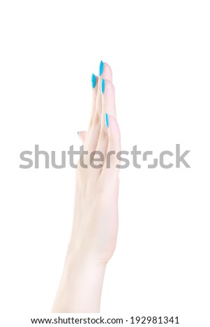 beautiful woman hand like Hand knife isolated on the white background
