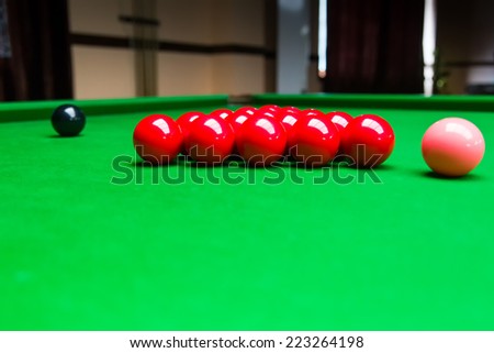 Snooker balls on green pool table