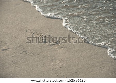 beach, wave and footsteps in the sand