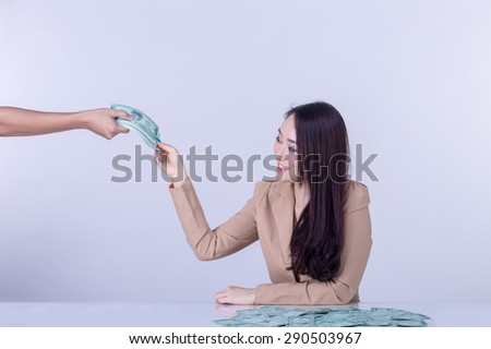 asian office lady glad to receive money