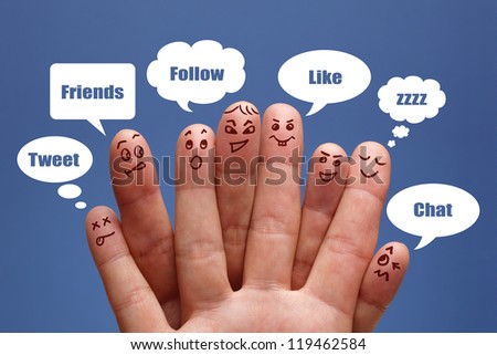 Social network concept finger people in discussion with speech bubbles Social network concept finger people in discussion with speech bubbles