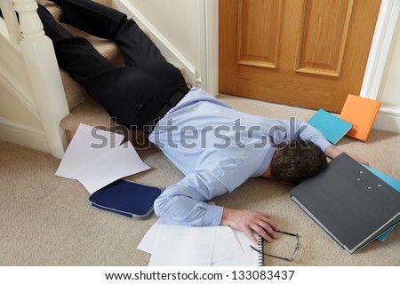 Business Man Falling Down The Stairs In The Office Concept For Accident And Insurance Injury Claim At Work