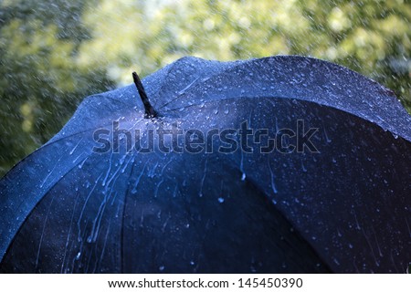 Rain Drops Falling On An Umbrella