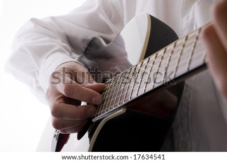 High key acoustic guitar player with copy space