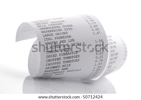 Grocery shopping list on a till roll printout