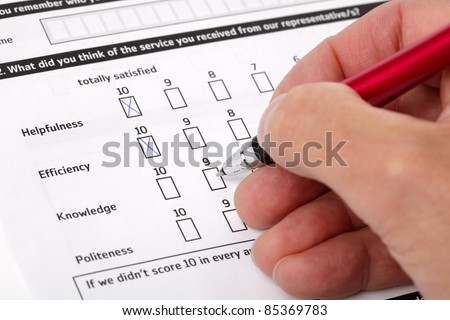 Multiple choice questionnaire checkbox on customer service satisfaction survey form