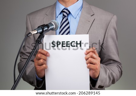 Interview or making a speech with microphone concept for speech, communication or presentation