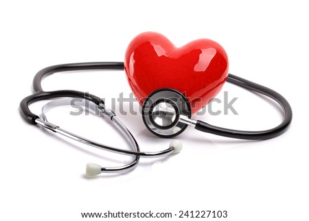 Heart and stethoscope isolated on white background concept for healthcare and diagnosis medical cardiac pulse test