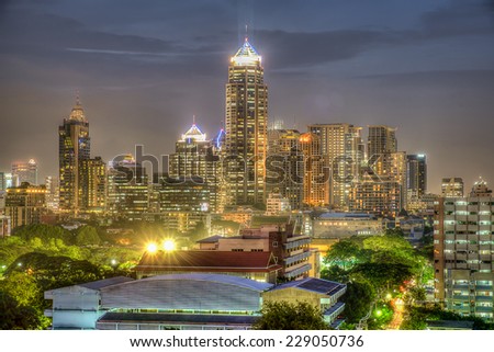 Bangkok night cityscape, Landmark of Bangkok modern town in twilight time. The popular tourist spot in Bangkok.
