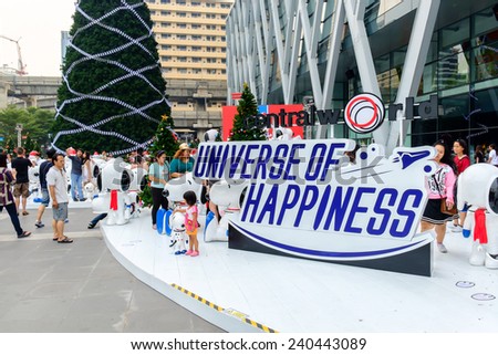 Bangkok - Nov 30: Front of Central World, shopping mall with Snoopy world and Christmas decoration on November 30, 2014 at Bangkok Thailand.