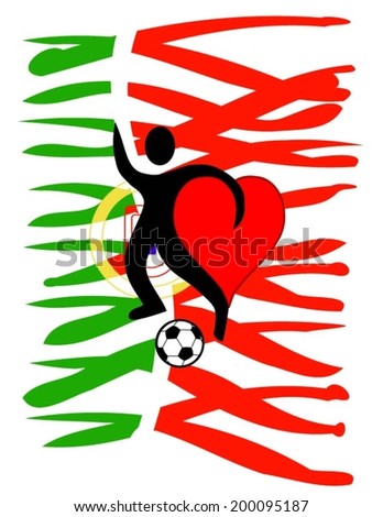 football player with a big heart kicking a ball with Portugal's country colors