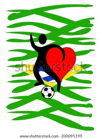 football player with a big heart kicking a ball with Brazil's country colors