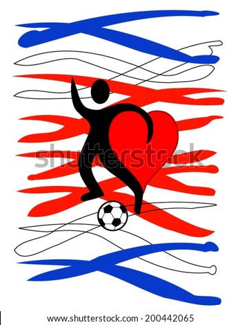 football player with a big heart kicking a ball with Costa Rica's country colors