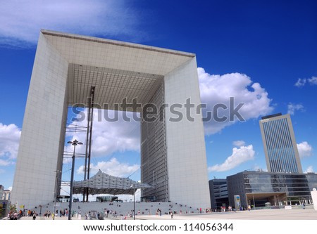 PARIS - JULY 30: Grand Arch (La Grande Arche de la Defense) on July 30, 2012 in Paris, La Defense, France. Grand Arch is the central and iconic building of La Defense.
