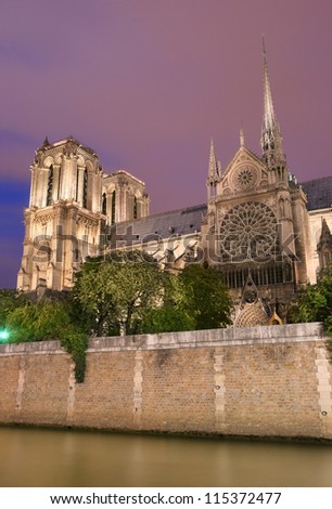 Cathedral Notre Dame de Paris on island Cite in Paris, France.