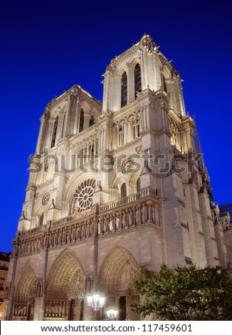 The cathedral Notre Dame de Paris on island Cite in Paris, France.