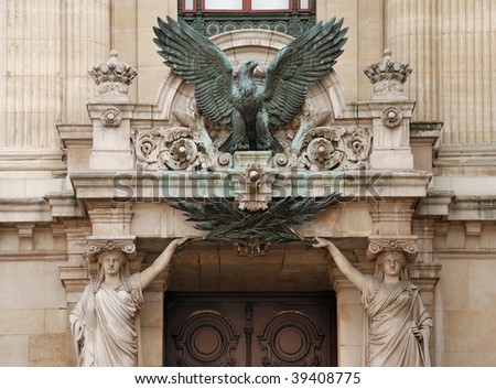 Stage door of the National academy of music and Paris opera. Paris, France.
