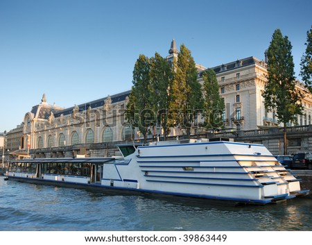 Quay of the Seine river and Museum Orsay in Paris, France.
