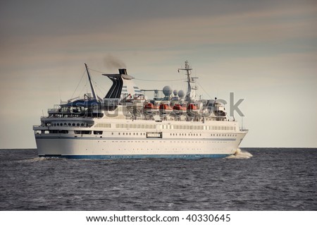 The passenger liner moves to port on Baltic sea.