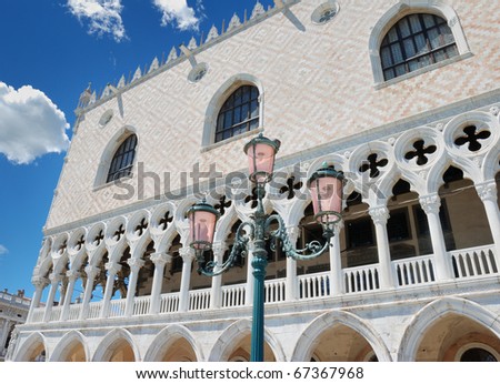 Facade of the Doge\'s palace on the San Marco square in Venice, Italy.