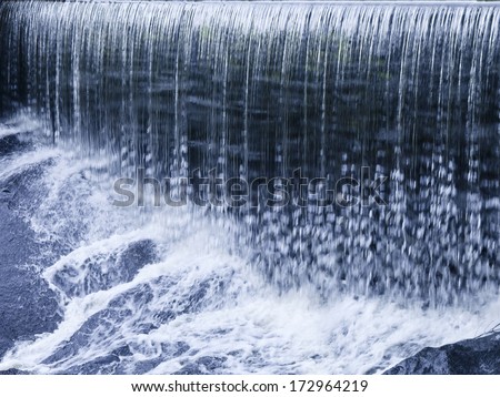 A close up photograph of a small waterfall.