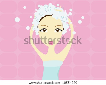 Woman In Towel, Shampooing Hair Stock Vector Illustration 10554220