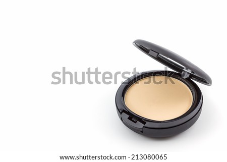 Makeup powder in Black case on white background.