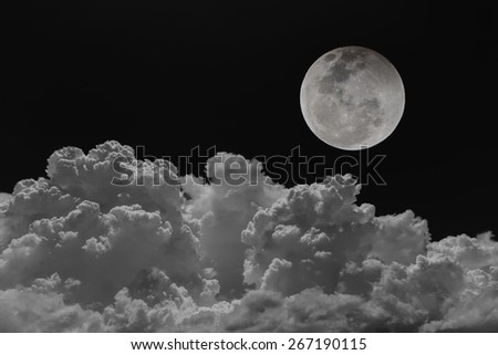 Backgrounds night sky of the full moon with clouds.