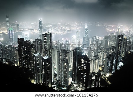 Hong Kong island from Victoria\'s Peak at night