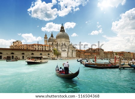 Grand Canal and Basilica Santa Maria della Salute Venice Italy and sunny day Grand Canal and Basilica Santa Maria della Salute Venice Italy and sunny day