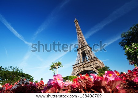 sunny morning and Eiffel Tower Paris France sunny morning and Eiffel Tower Paris France