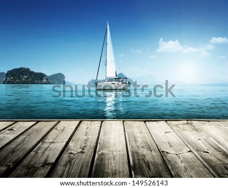 Yacht And Wooden Platform