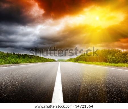 sunset and road