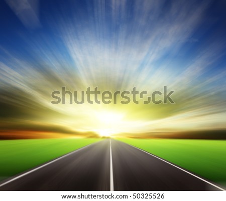 blur road and sunset
