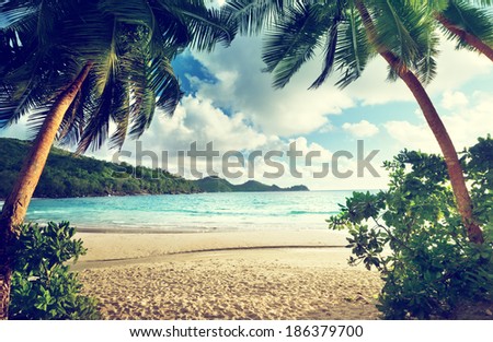 sunset on the beach Takamaka Mahe island Seychelles sunset on the beach Takamaka Mahe island Seychelles
