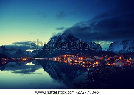 sunset  in Reine Village, Lofoten Islands, Norway
