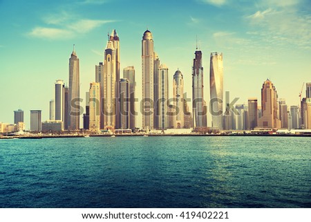Dubai Marina in sunset time, United Arab Emirates