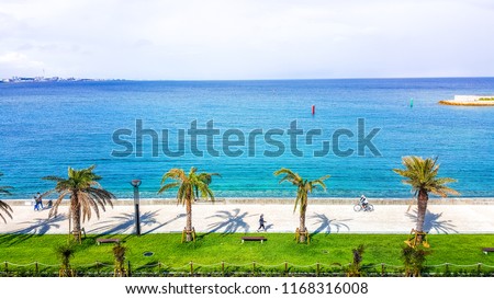 The sea at Mihama American Village in Okinawa, Japan.Front view,copy space for text.Use for background.