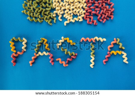 Letters and Italian flag made of pasta